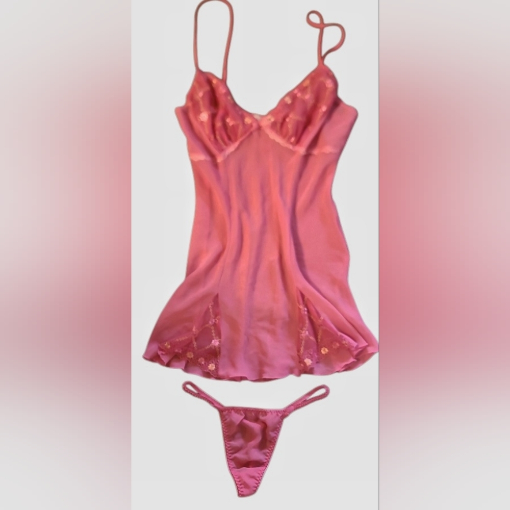 Pink Babydoll Chemise With Matching Thong